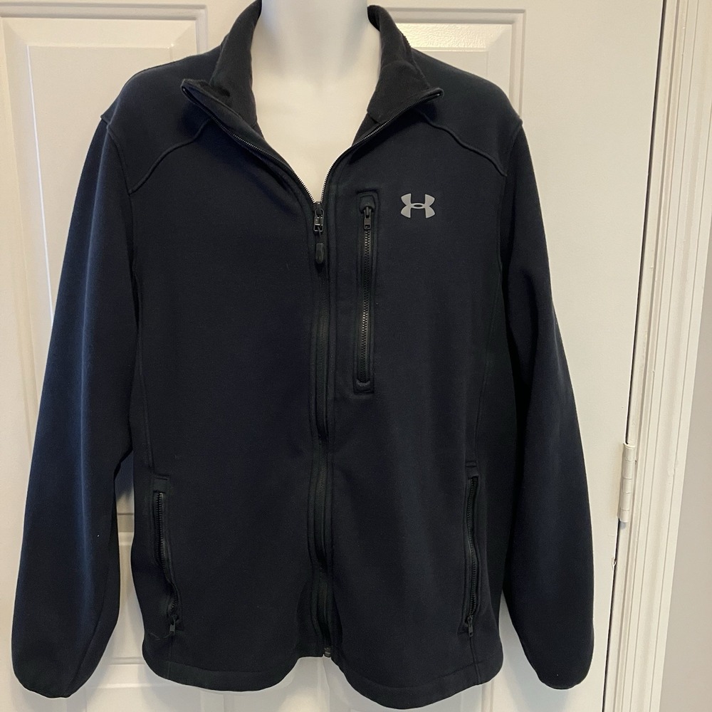 Men's Under Armour Sz Large Loose Fit Coldgear Fleece‎ Full Zip Jacket Black